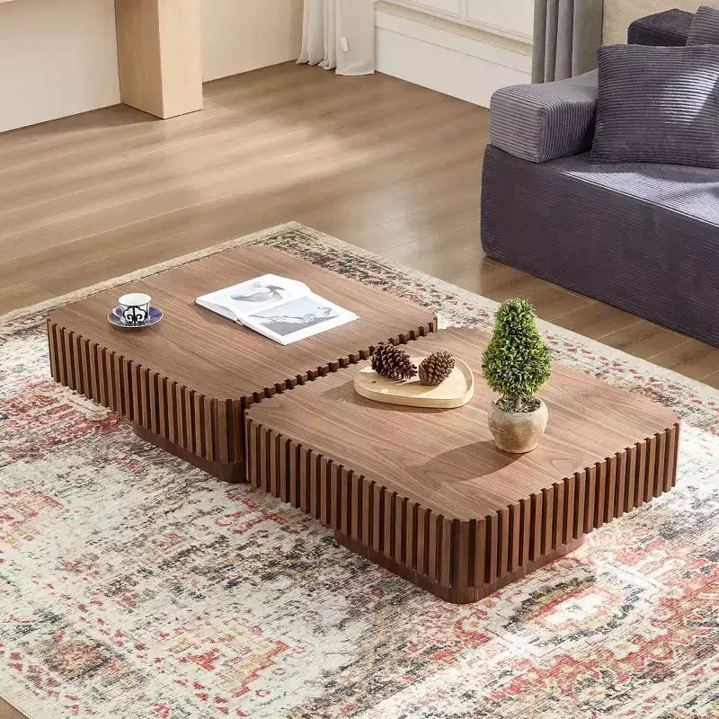 31,5 Zoll moderner handgefertigter Trommel-Couchtisch, quadratisch, Sockel aus Walnuss-MDF