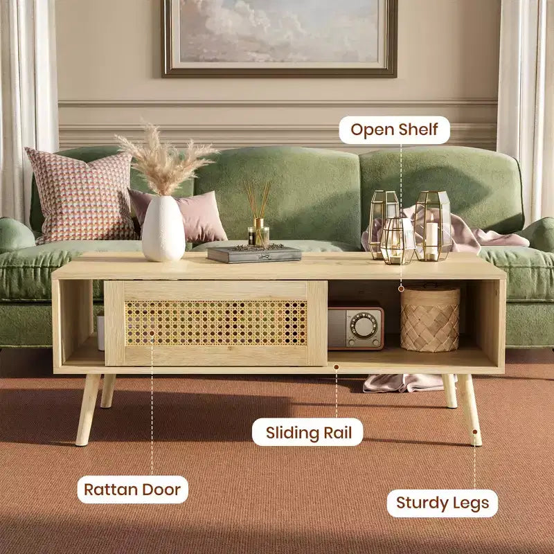 Braunes 2-teiliges Wohnzimmer-Set im Rattan-Stil (TV-Board + Couchtisch), 1 Sitzplatz