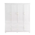 Weiße Holz-Kleiderschrank, 156 cm, mit 2 Schubladen, Kleiderstange und Einlegeböden