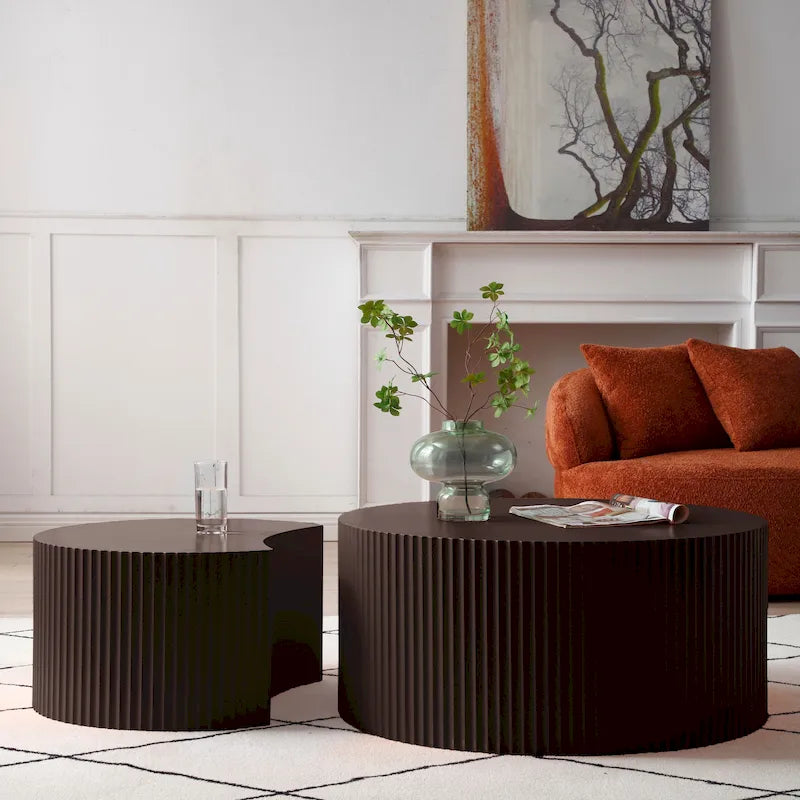 Modernes, glamouröses rundes Satztisch-Set für das Wohnzimmer (2-tlg.), nicht montiert