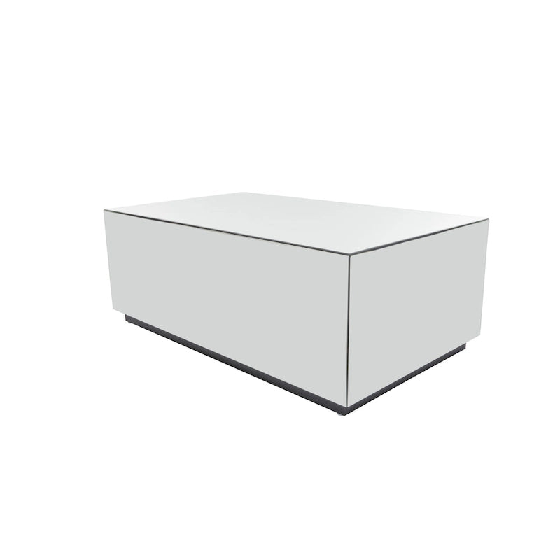 Rechteckiger Couchtisch aus Spiegelglas mit erhöhtem Gestell – Silber – Roche River Decor – 28Bx47Lx18H