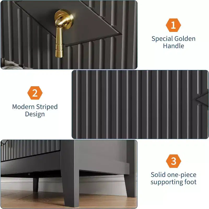 2 Stück geriffelte Holz-Nachttische, 27,5 breit, 3-Schubladen-Kommoden-Set, moderne Beistelltische, Schubladenschrank für Schlafzimmer und Wohnzimmer