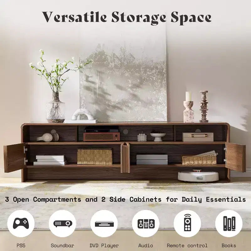 AMERLIFE 70" Modernes TV-Lowboard mit geriffeltem Design & Staufächern, für Fernseher bis 80", Holz-Mediakonsole für das Wohnzimmer