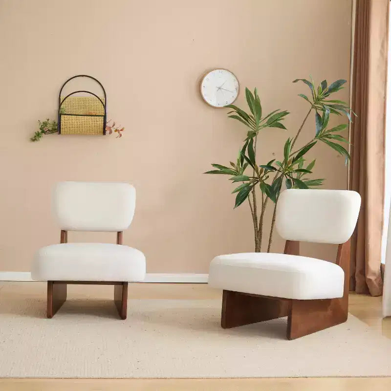 Set aus 2 modernen beigen Loungesesseln mit Polyesterbezug, stabilem Holzgestell, für verschiedene Räume