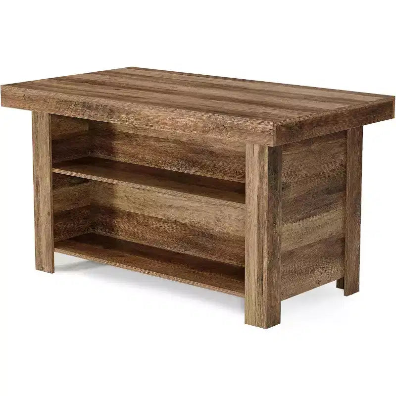 Lantine 55 Zoll Kücheninsel mit Stauraum, 3-stöckiger stationärer Küchentisch aus Holz, moderner Bartisch mit Ablagefach für die Küche, rustikales Braun