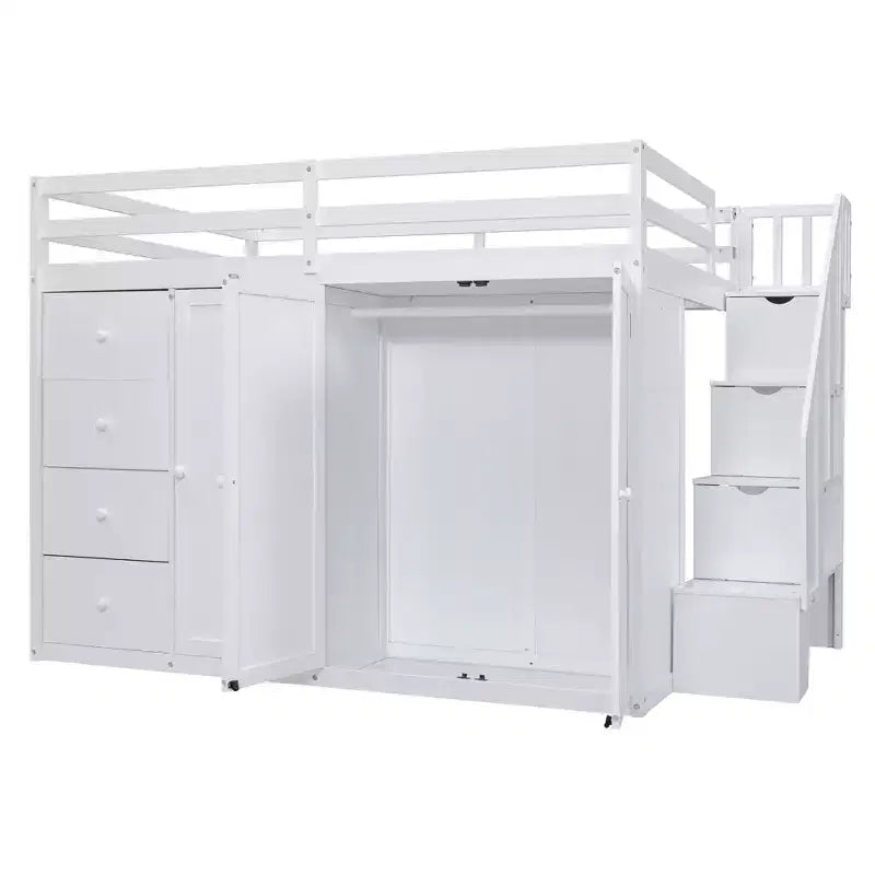 Teddy-Fleece-Tagesbett mit Staubrett und Schubladen, hohes Hochbett aus Holz mit vielseitigem Schreibtisch fürs Schlafzimmer