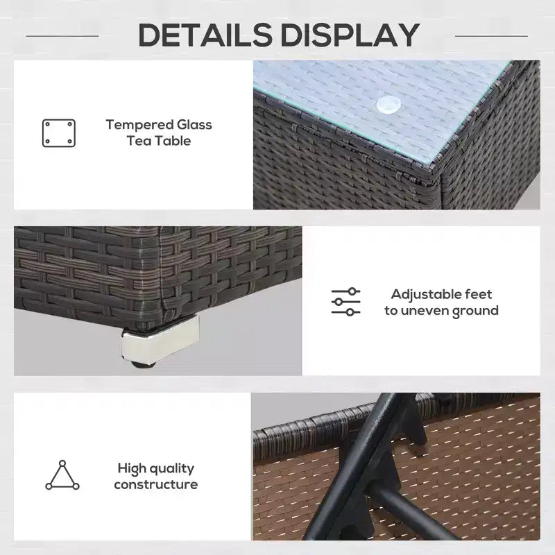 Set aus 2 Sonnenliegen mit 5-fach verstellbarer Rückenlehne, Outdoor-Couchtisch, wasserabweisenden Polstern und PE-Rattan-Geflecht für den Poolbereich