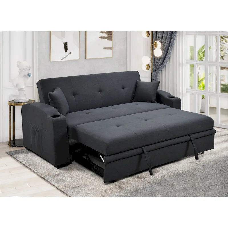 Roomfitters 75-Zoll modernes 3-in-1-Schlafsofa mit praktischem Ausziehbett, verstellbarer Rückenlehne, Getränkehaltern und Kissen