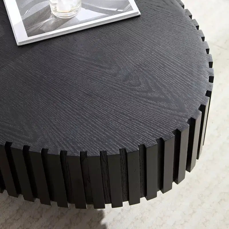 Ovaler/Quadratischer Couchtisch, minimalistischer geriffelter Mitteltisch, Beistelltisch, natürliche Esche/Nussbaum/Mattschwarz – ModernLuxe