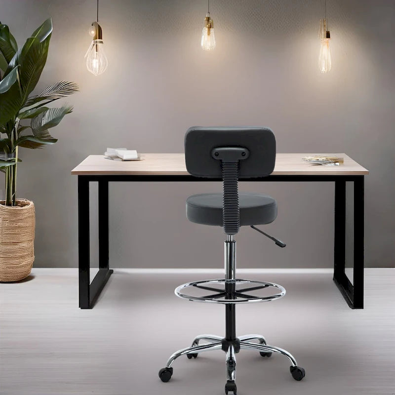 Höhenverstellbarer Zeichentisch-Hocker – Mit Premium-Leder, Laufrollen