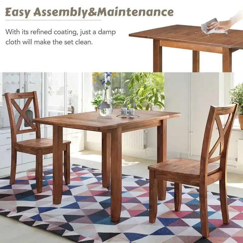 3-teiliges Essgruppe-Set aus Holz mit klappbarem Frühstückstisch und 2 X-Back-Stühlen für kleine Räume