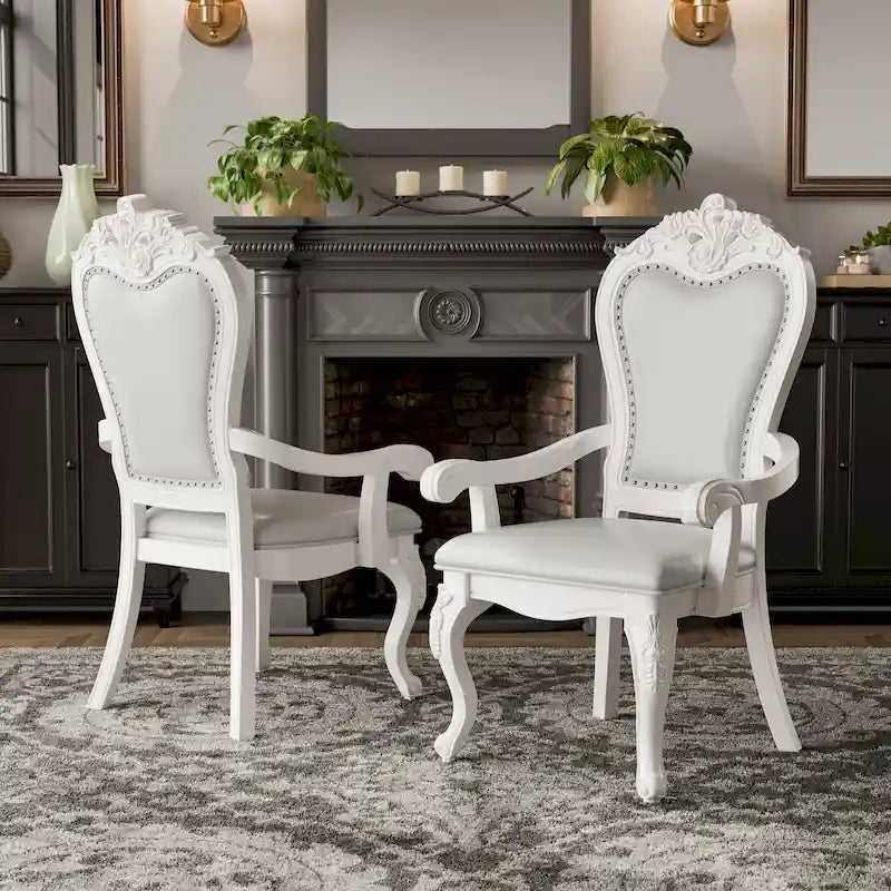 Furniture of America Eugene Traditionelle Esszimmer-Armstühle aus Massivholz mit Ziernagelbesatz und Cabriole-Beinen (2er-Set)