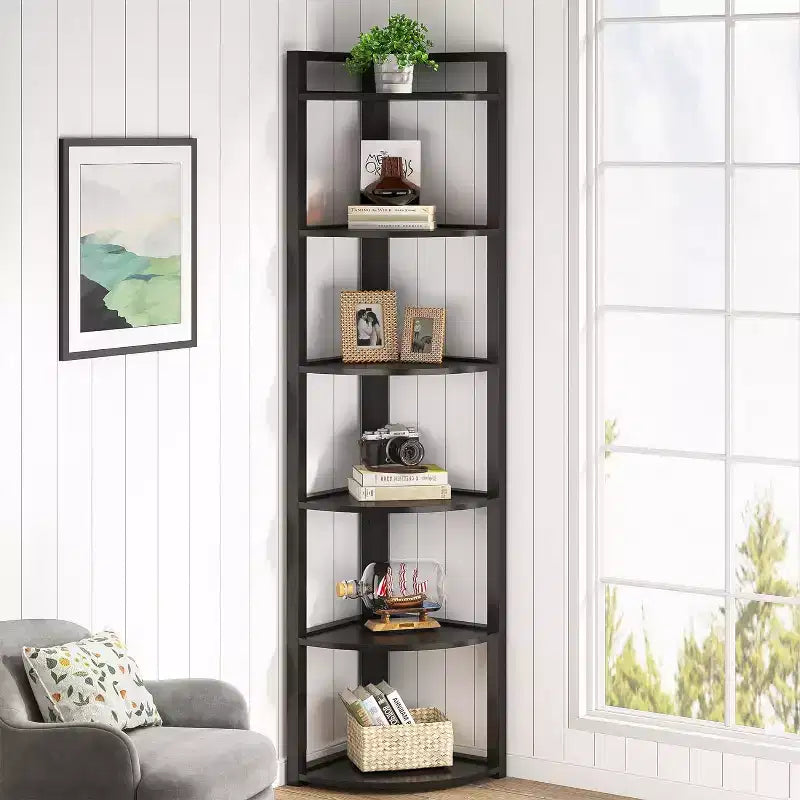 Tribesigns Eckbücherregal mit 6 Ebenen, 180 cm hohes Bücherregal mit Stauraumregal