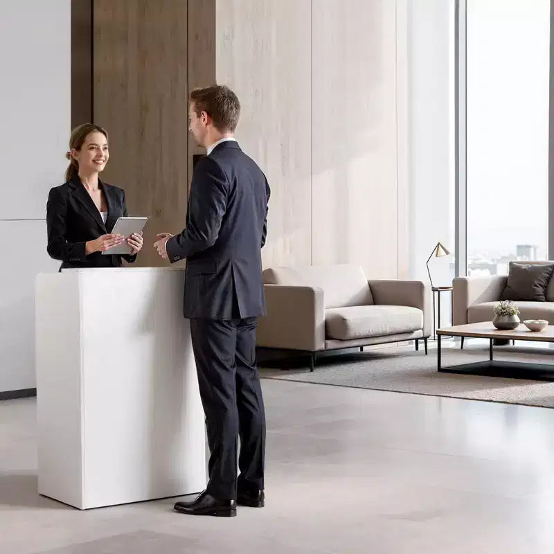 VEVOR Empfangstheke, 60 cm rechteckiger Empfangstresen, moderner Büro-Empfangstisch mit Schublade, kleiner minimalistischer Verkaufstresen, Weiß