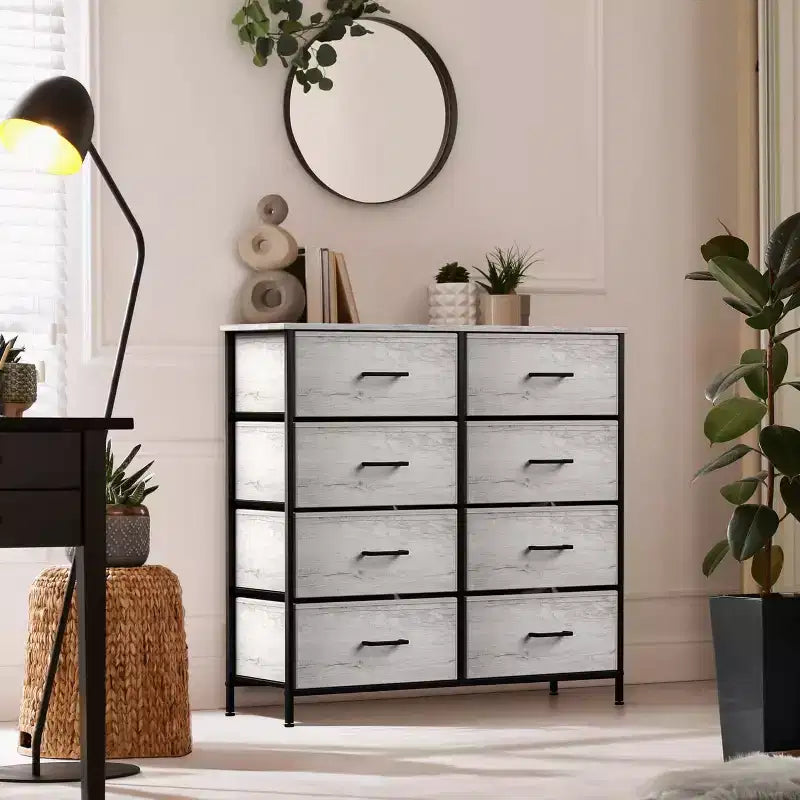 Sorbus Kommode mit 8 Schubladen – Aufbewahrungsmöbel mit Stahlrahmen, Holzoberfläche und Stoffkörben – für Schlafzimmer, Kleiderschrank, Büro und mehr