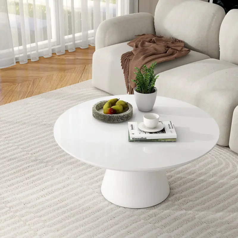 Moderner kegelförmiger Couchtisch fürs Wohnzimmer, Hochglanz-Finish, 35,4 Zoll Durchmesser, Schwarz oder Weiß