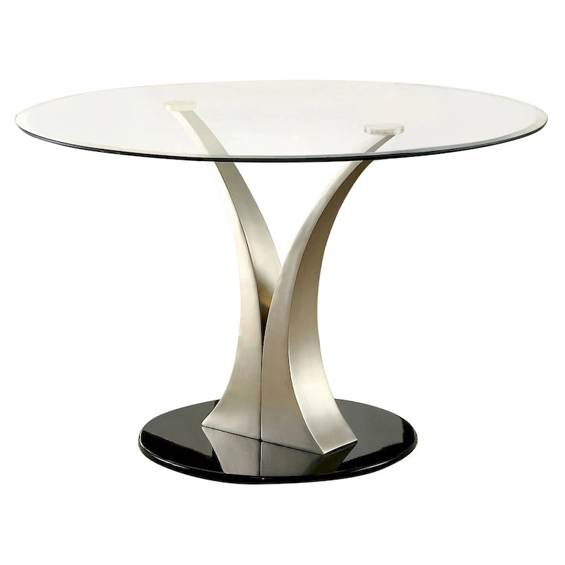 Zaia Zeitgenössisches 5-teiliges rundes Esszimmerset aus silbernem Stahl von Furniture of America