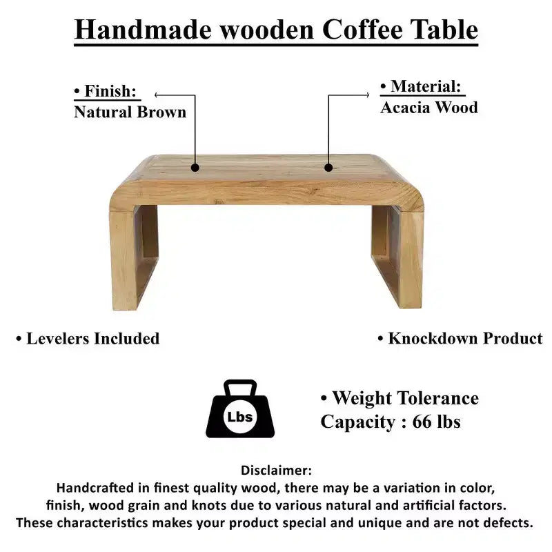 Royal Hampton Couchtisch, handgefertigt aus natürlichem Akazienholz, rechteckig, abgerundete Wasserfall-Tischplatte, 91 cm