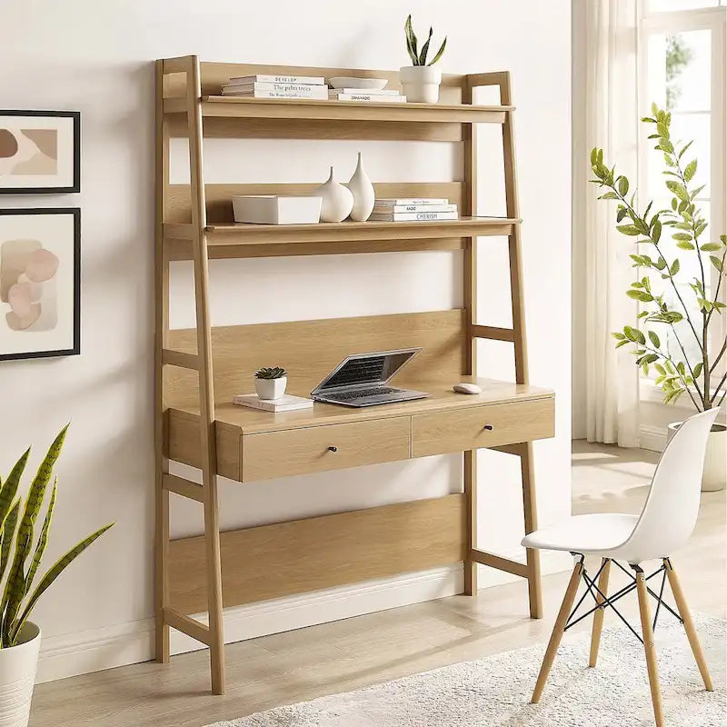 Schreibtisch mit Bücherregal und Schubladen