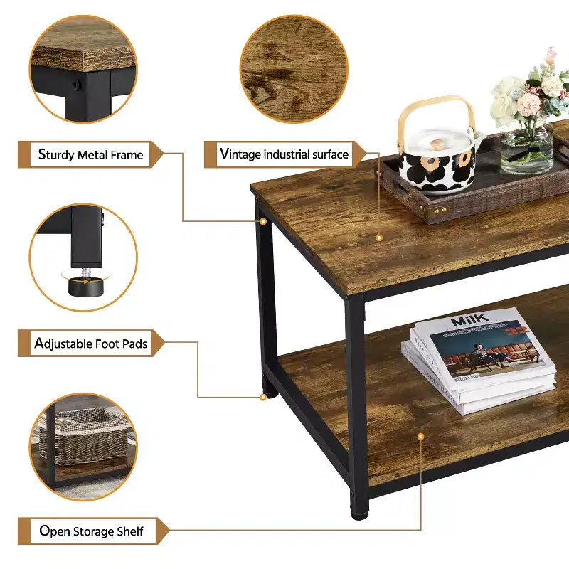 Yaheetech Industrie-Couchtisch aus Holz mit Ablagefach für das Wohnzimmer
