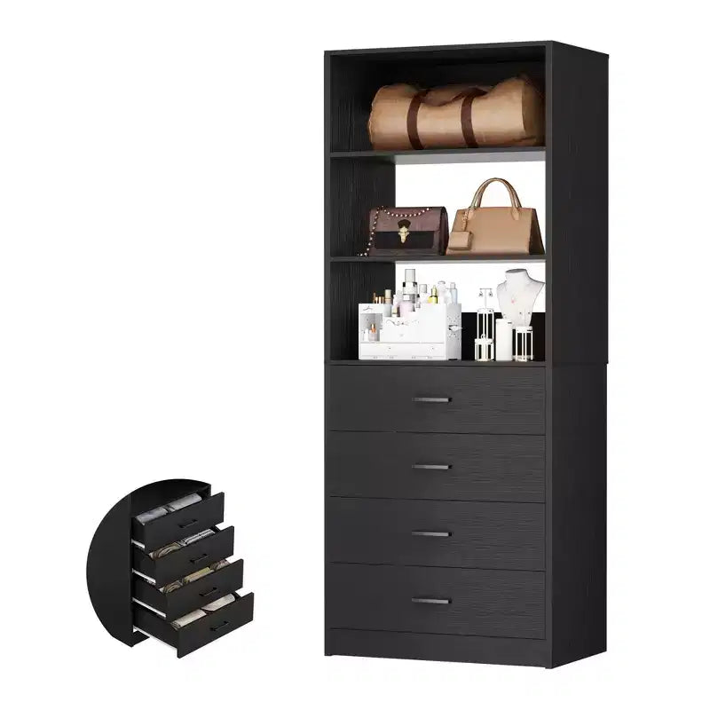 Schrankorganisationssystem mit Holzschubladen und Regalen