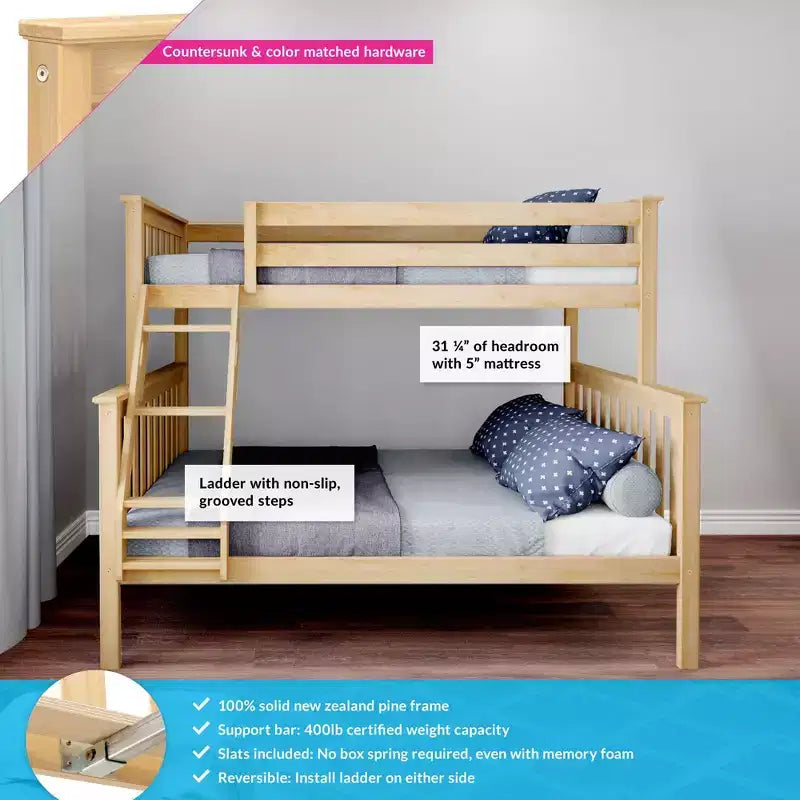 Max & Lily Etagenbett, oben Einzelbett, unten Doppelbett, Massivholz-Etagenbett mit Leiter für Kinder