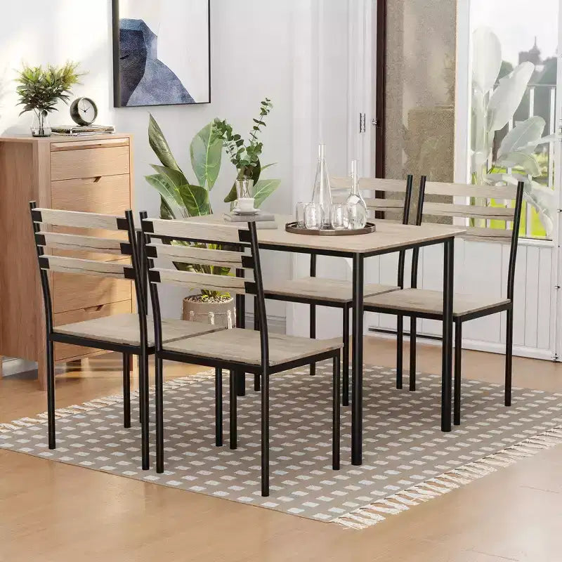 HOMCOM Modernes 5-teiliges Esszimmertisch-Set aus Holz, 1 Tisch und 4 Stühle mit Metallbeinen, geeignet für den Außenbereich