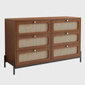 Moderne Rattan-Holz-Kommode mit Korbgeflecht und 6 Schubladen