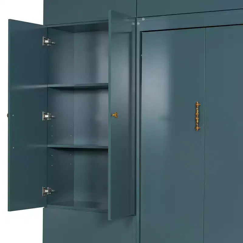 Schrankbett in Queen-Size mit Sofa und Schrank, hölzernes Queen-Size-Schrankbett als Wandbett mit Regalen, klappbares Wand-Schrankbett für Gästezimmer und Büro