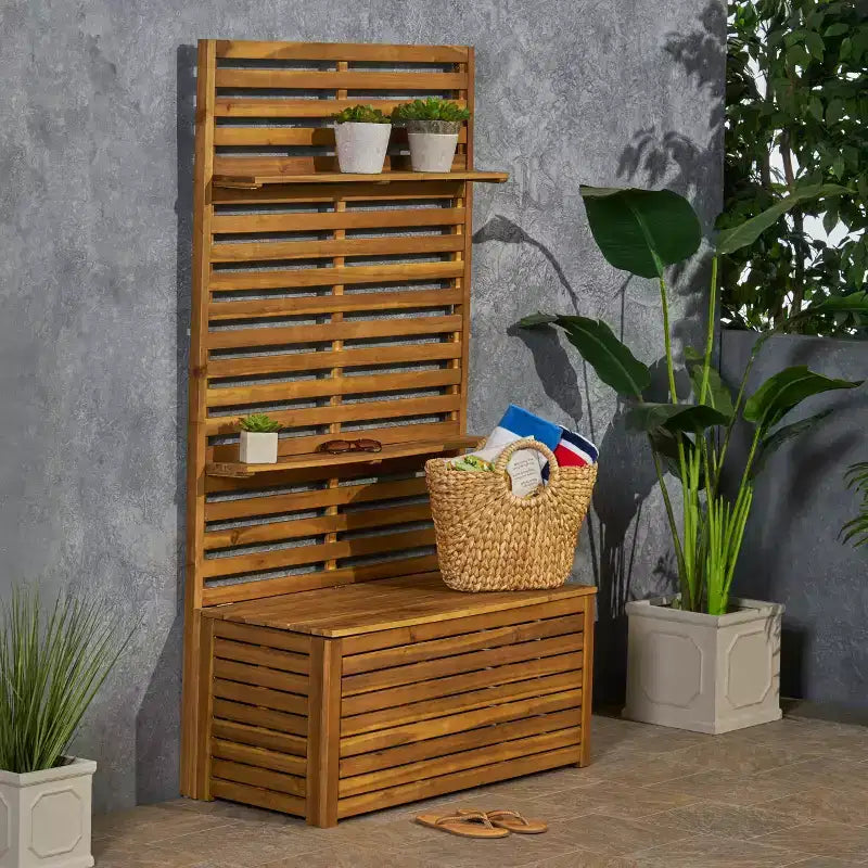 Christopher Knight Home Andrusia Rustikale Garten-Aufbewahrungsbank aus Akazienholz mit Ablage, Teak-Optik