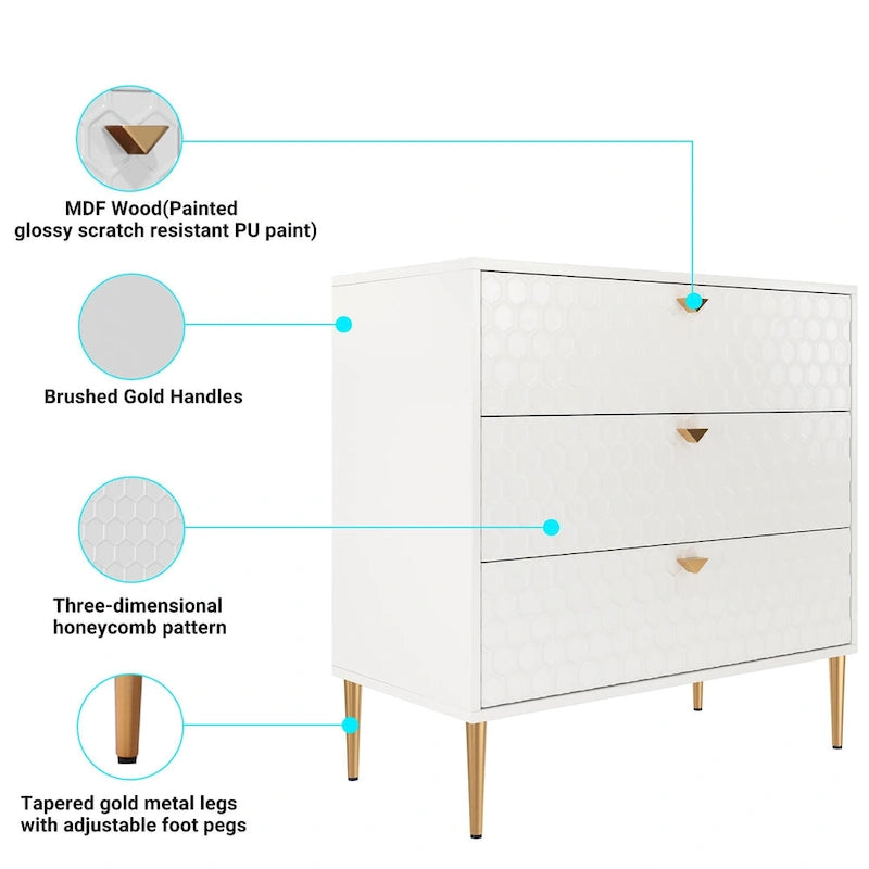 Morden Wood Furniture 3-Drawer Dresser Chest