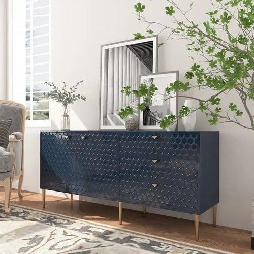 Sideboard-Buffetschrank mit 2 Türen, goldenen Beinen und 3 Schubladen