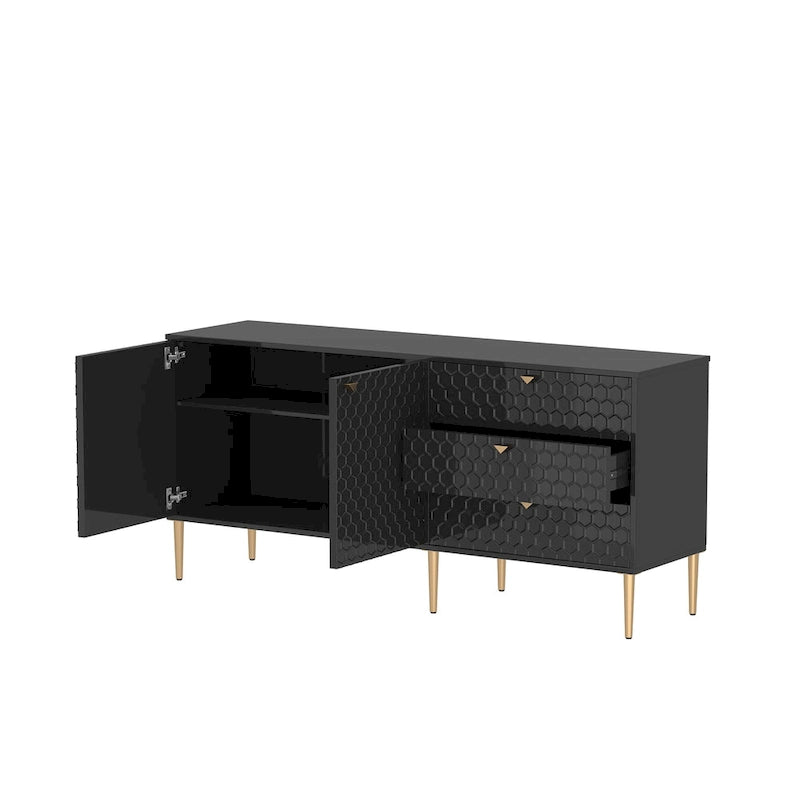 Sideboard-Buffetschrank mit 2 Türen, goldenen Beinen und 3 Schubladen