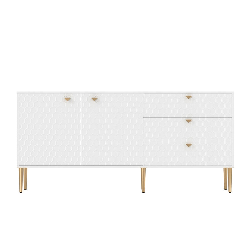 Sideboard-Buffetschrank mit 2 Türen, goldenen Beinen und 3 Schubladen