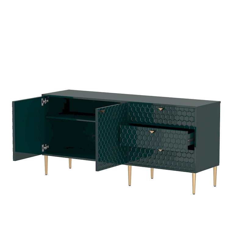 Sideboard-Buffetschrank mit 2 Türen, goldenen Beinen und 3 Schubladen