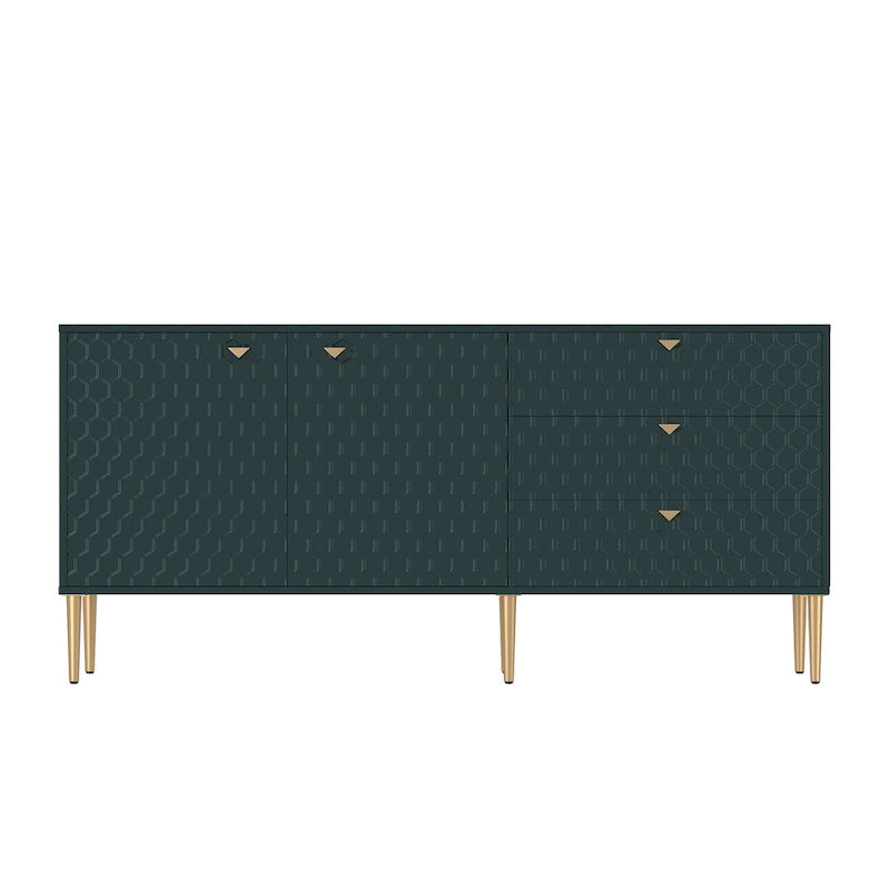 Sideboard-Buffetschrank mit 2 Türen, goldenen Beinen und 3 Schubladen