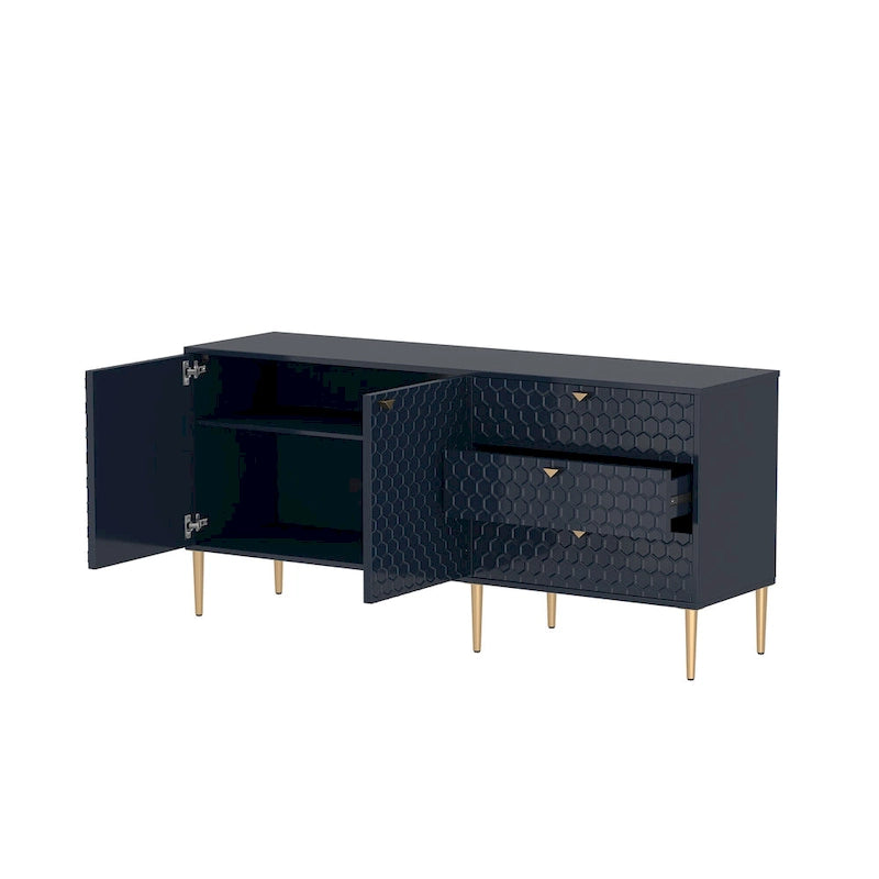 Sideboard-Buffetschrank mit 2 Türen, goldenen Beinen und 3 Schubladen