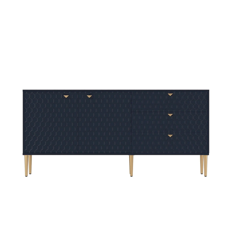 Sideboard-Buffetschrank mit 2 Türen, goldenen Beinen und 3 Schubladen