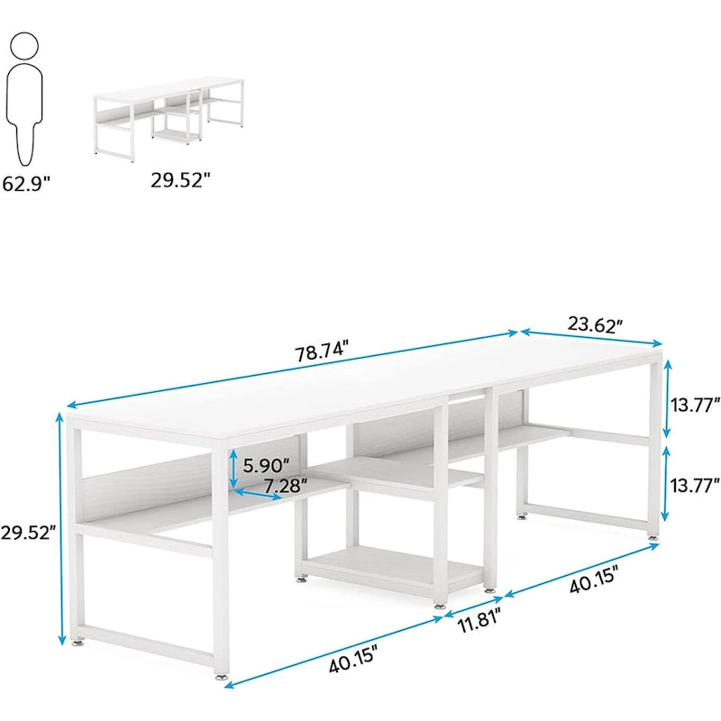 Doppel-Schreibtisch mit Regal, 200 cm Computertisch für zwei Personen