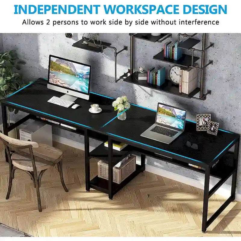 Doppel-Schreibtisch mit Regal, 200 cm Computertisch für zwei Personen