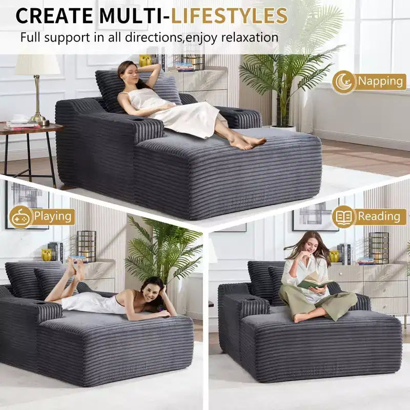 67 Liegestuhl, Schlafsofa für den Innenbereich mit 2 Kissen, weicher Einzelsessel für das Wohnzimmer, keine Montage erforderlich