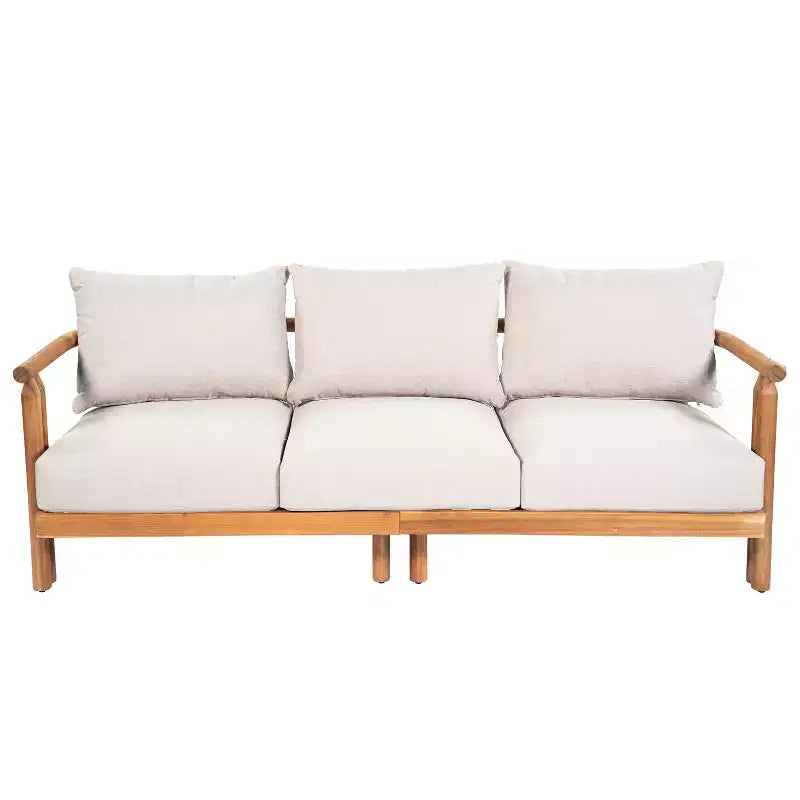 ModernLuxe 3-tlg. Terrassen-Sofa-Set, Outdoor-Sitzgruppe, wetterfestes Gartenmöbel-Set mit weichen Kissen & Clubsesseln, Beige & Teak