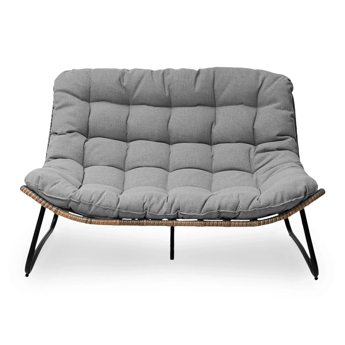 Doppelsessel Papasan mit Kissen, wetterfestes PE-Rattan und Metallrahmen für Innen- und Außenbereich