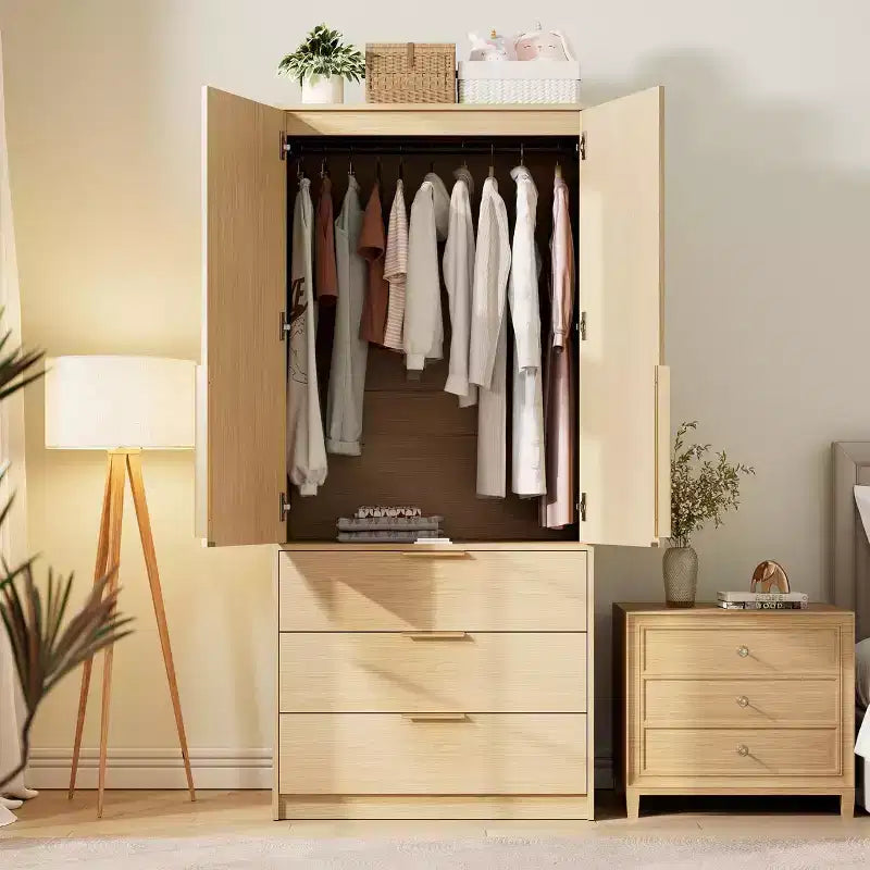 Kleiderschrank mit 2 Türen, 3 Schubladen und Kleiderstange
