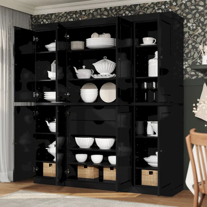 Küchenbuffet aus 100 % Massivholz mit Glas- oder Holztüren und 2-Schubladen-Set, 65 x 71,5