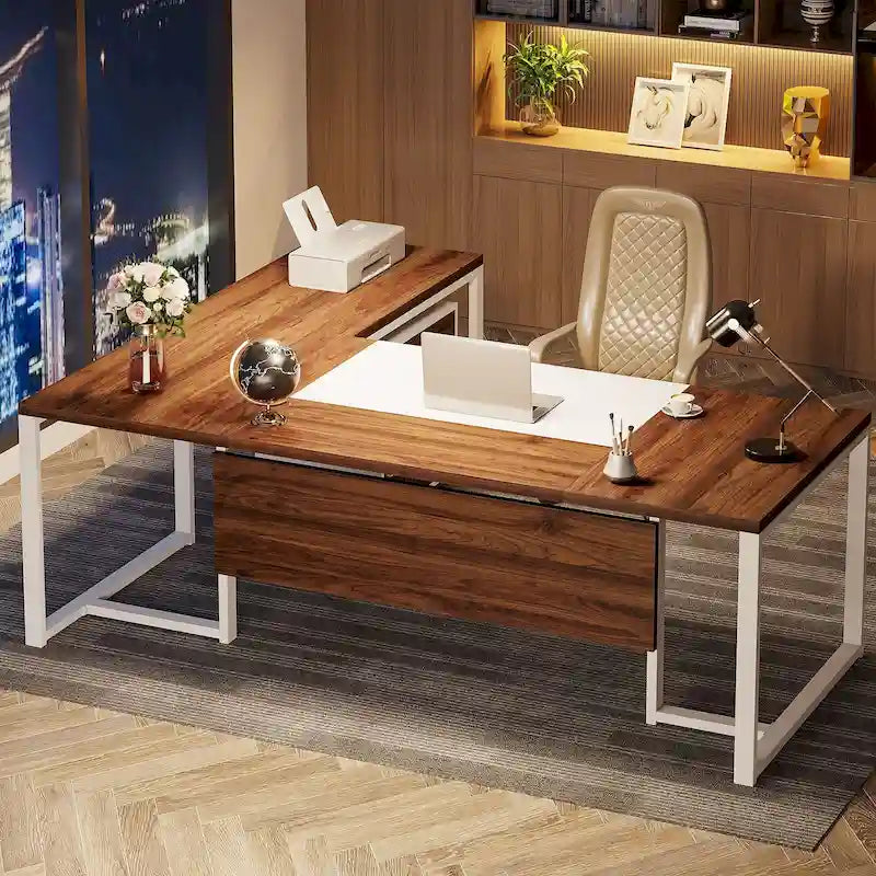 180 cm L-förmiger Chefschreibtisch mit mobilem Aktenschrank