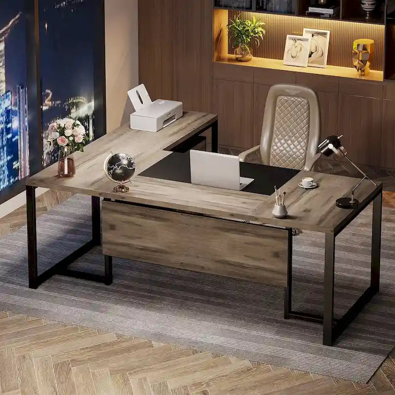 180 cm L-förmiger Chefschreibtisch mit mobilem Aktenschrank