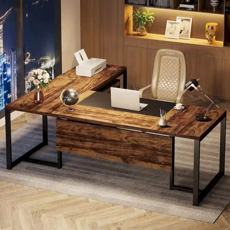 180 cm L-förmiger Chefschreibtisch mit mobilem Aktenschrank