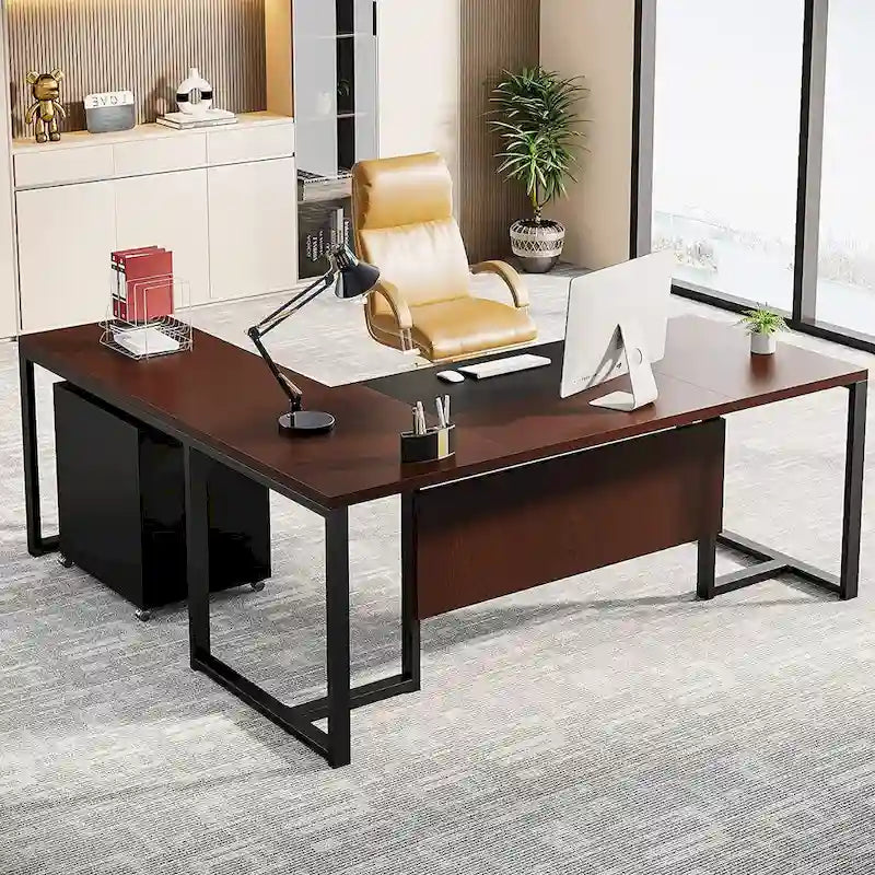 180 cm L-förmiger Chefschreibtisch mit mobilem Aktenschrank