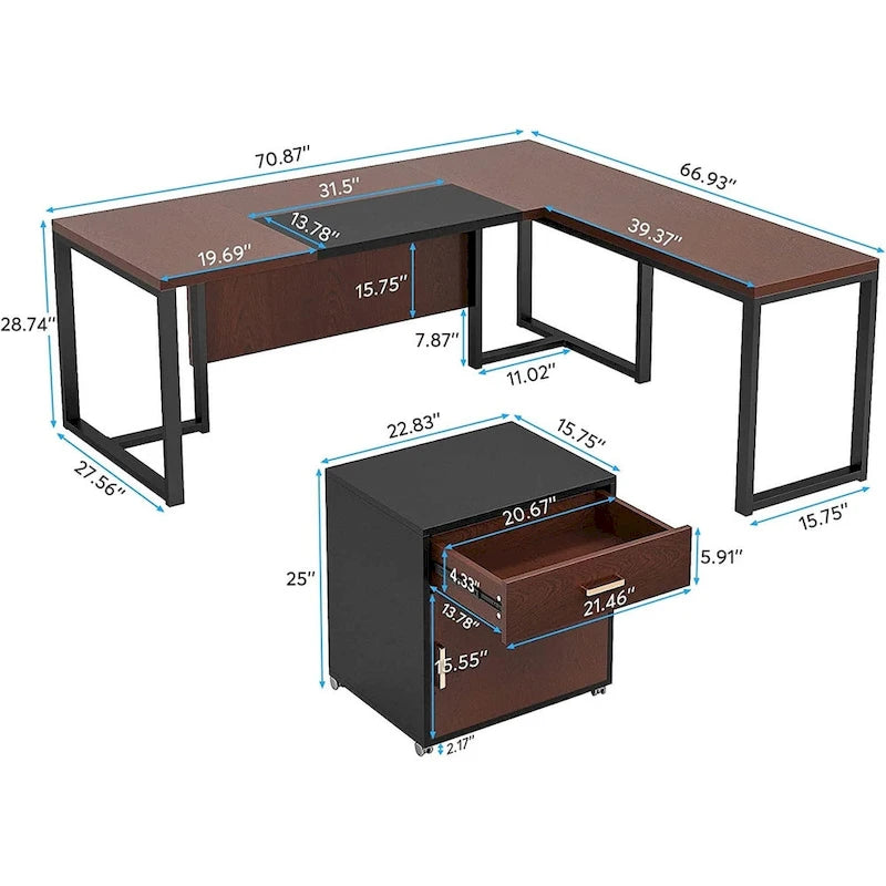 180 cm L-förmiger Chefschreibtisch mit mobilem Aktenschrank